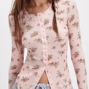 Free People Pink Floral Long Sleeve Top